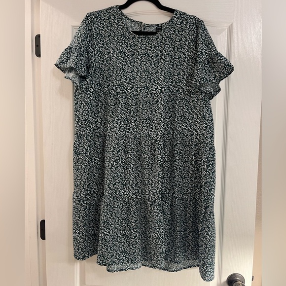 SHEIN Floral Babydoll Tiered Green Flowy Mini Dress - Picture 3 of 9